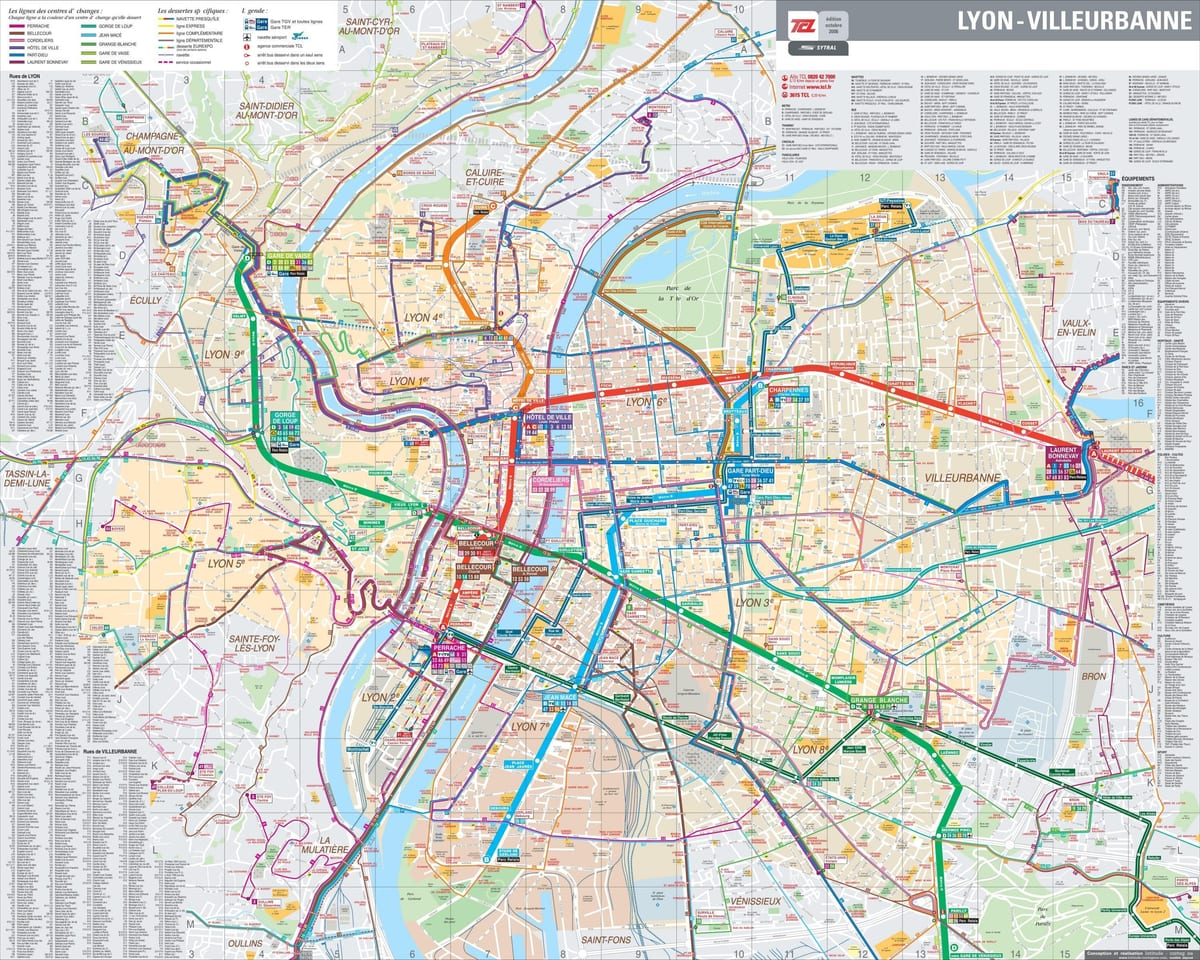 Lyon xəritəsi, avtobus marşrutlarının