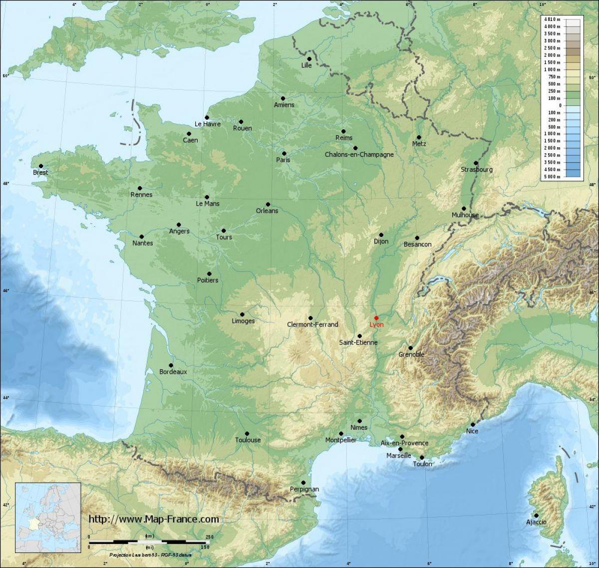 Lyon, Fransa şəhərin xəritəsi