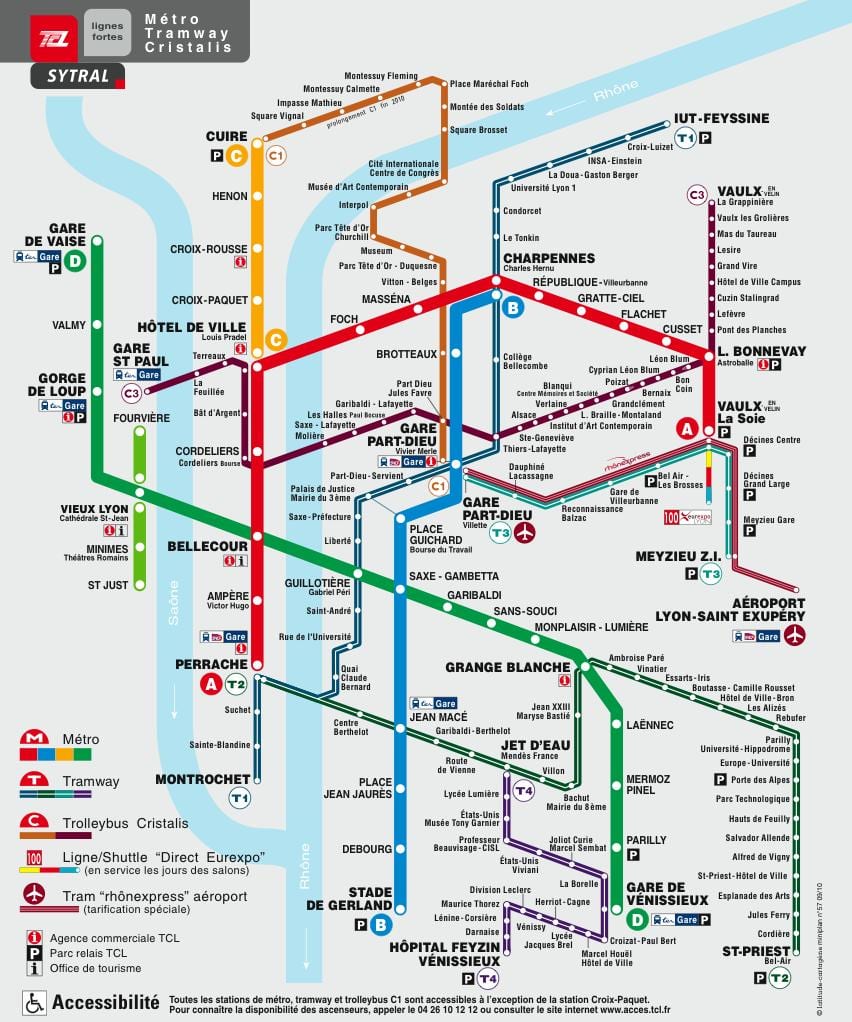 Lyon xəritədə metro